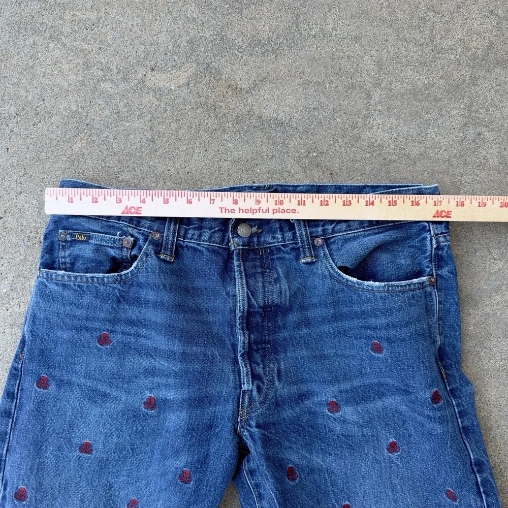 Polo‎ Ralph Lauren Blue Sullivan Slim Skull Crossbones Embroidered Jeans - 34x30